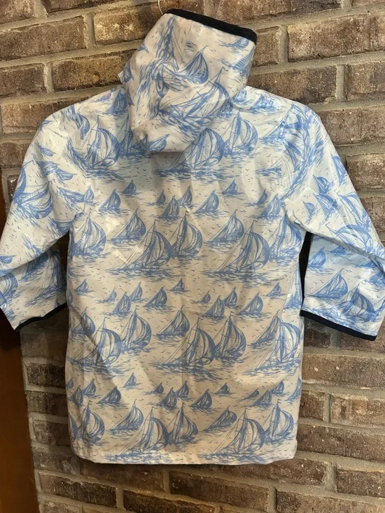EUC BEAUFORT BONNET SIZE 6 Blue & White Sailboat Rain Jacket - Picture 2 of 9